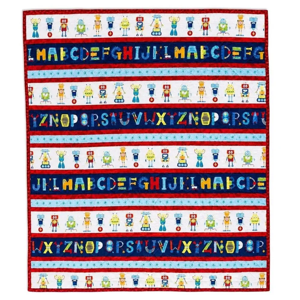 Alpha-Bots Print by Danielle Leone Hand Sewn Baby Learning Crib Quilt Nursery